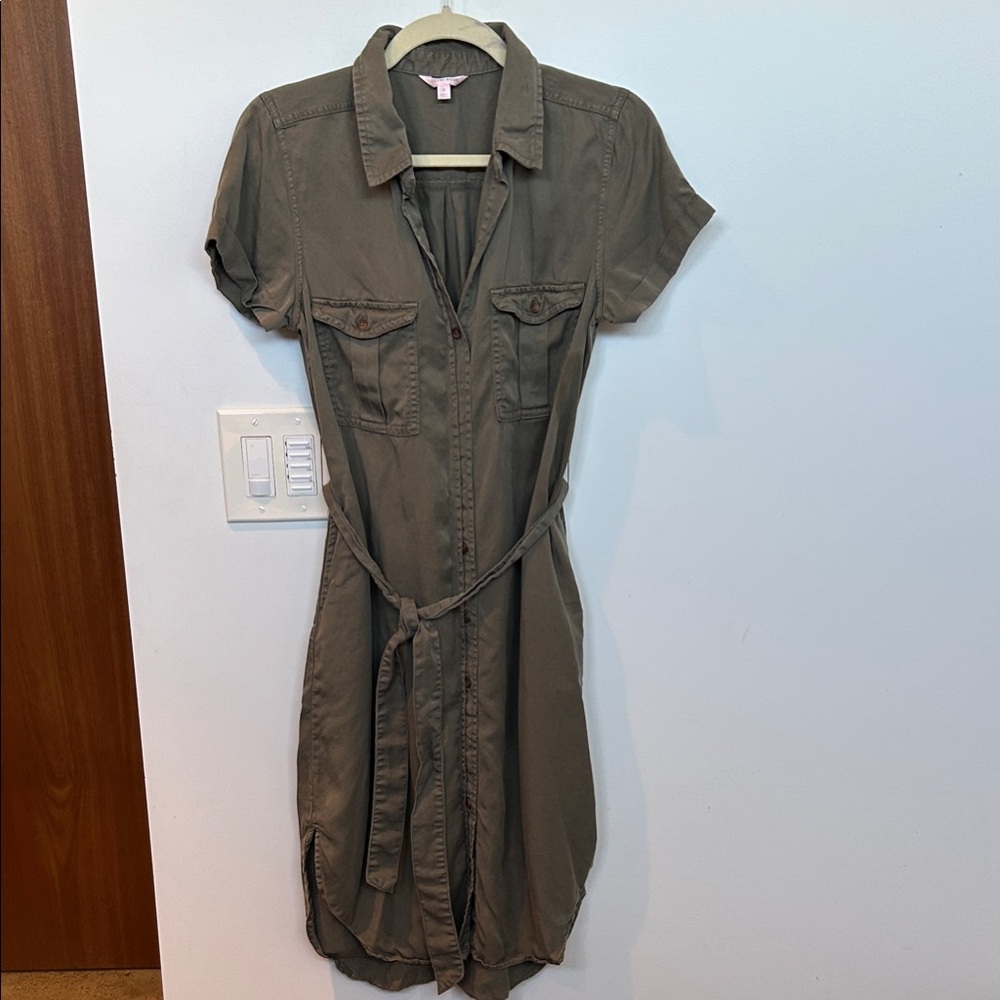 Olive Green Button-Up Shirt Dress